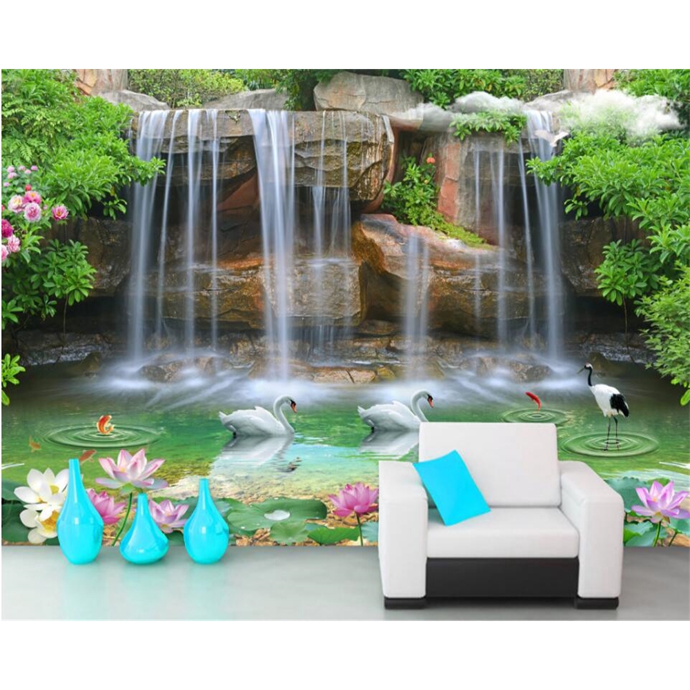 Giấy Dán Tường Họa Tiết Phong Cảnh Thác Nước 3d Lãng Mạn hd Trang Trí Tường