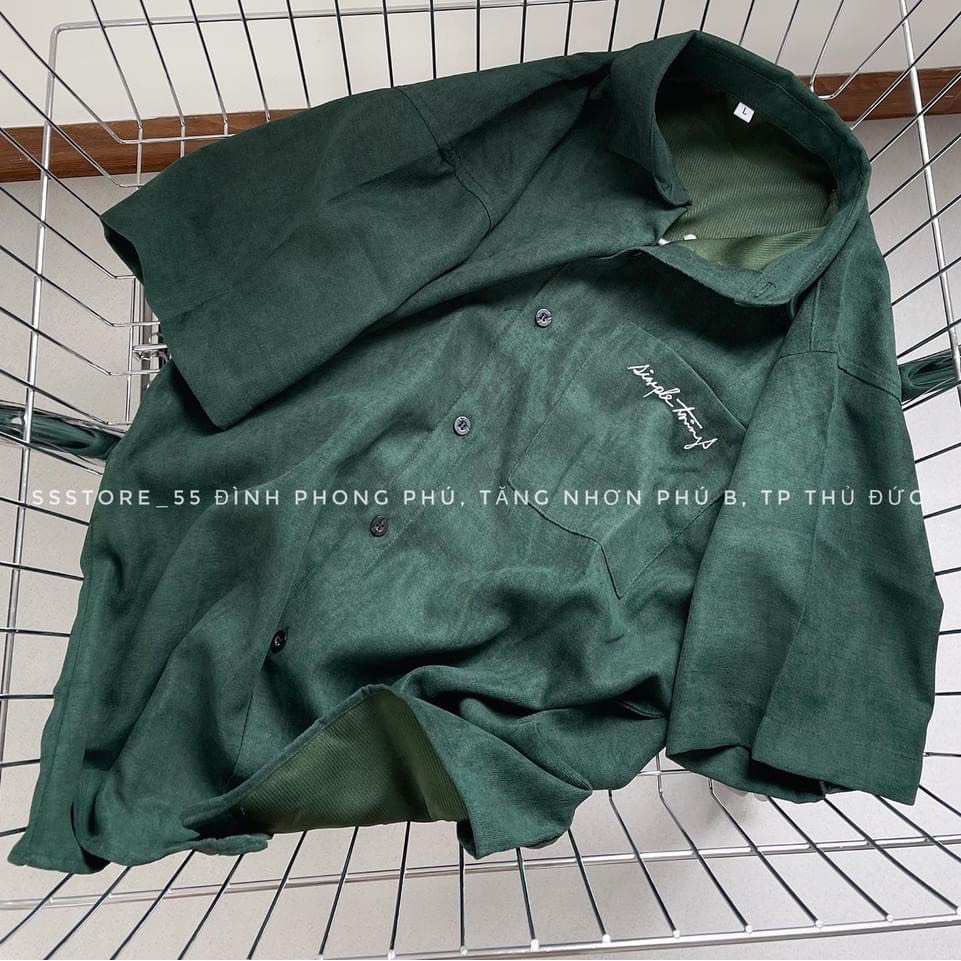 Sơ mi nhung tăm rêu siêu hót form thụng 7C2T