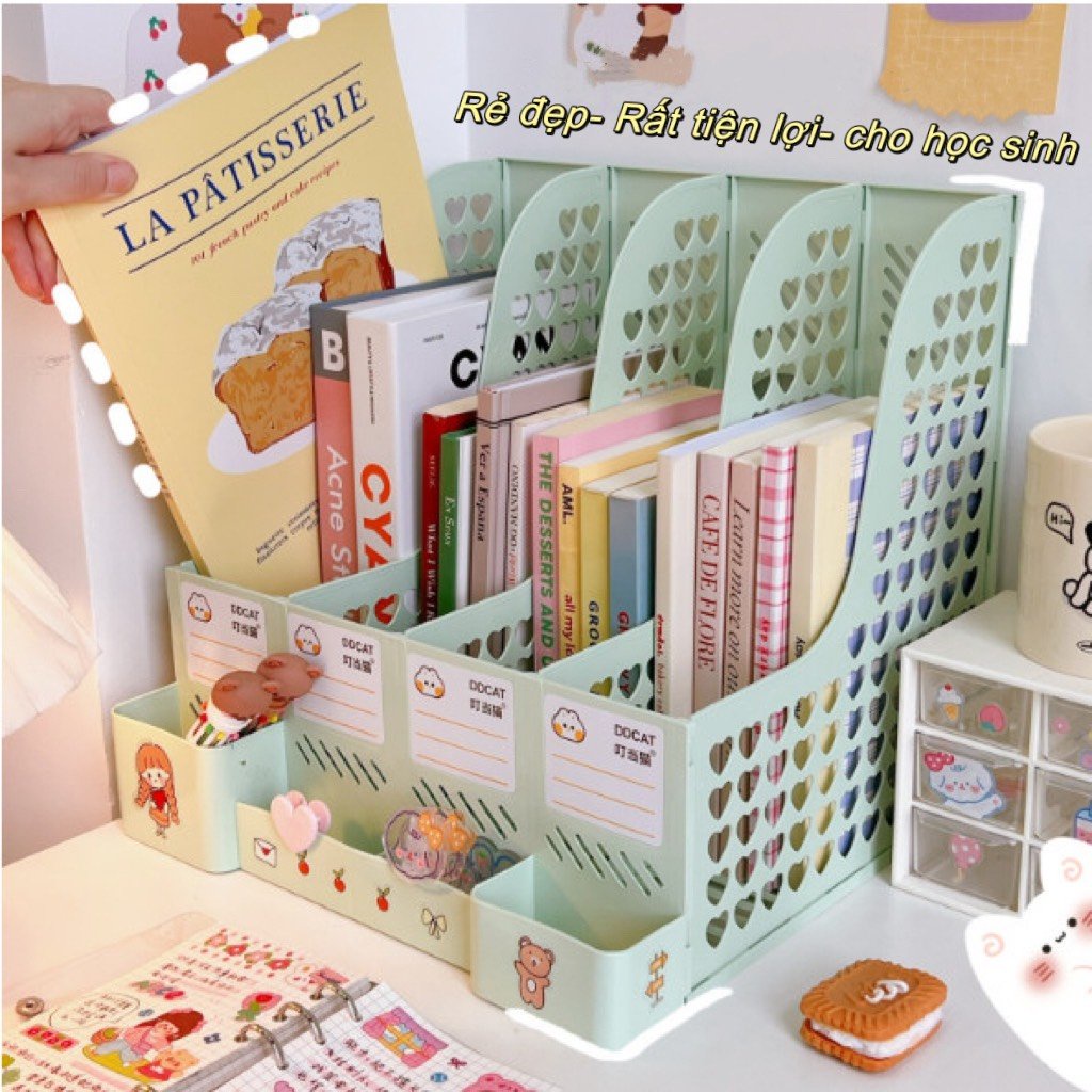 Giá tài liệu 8 ngăn đựng sách vở bút thước gọn đẹp màu cute TẶNG QUÀ hình dán trang trí phòng học giá rẻ