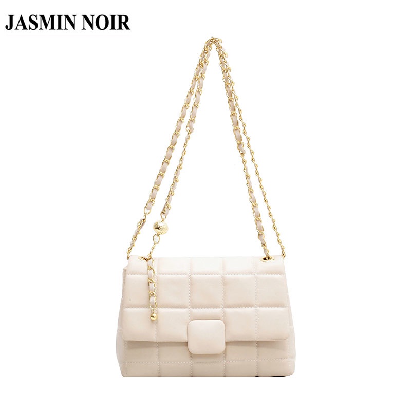 Túi đeo chéo JASMIN NOIR họa tiết kẻ sọc caro phối dây xích chần bông cho