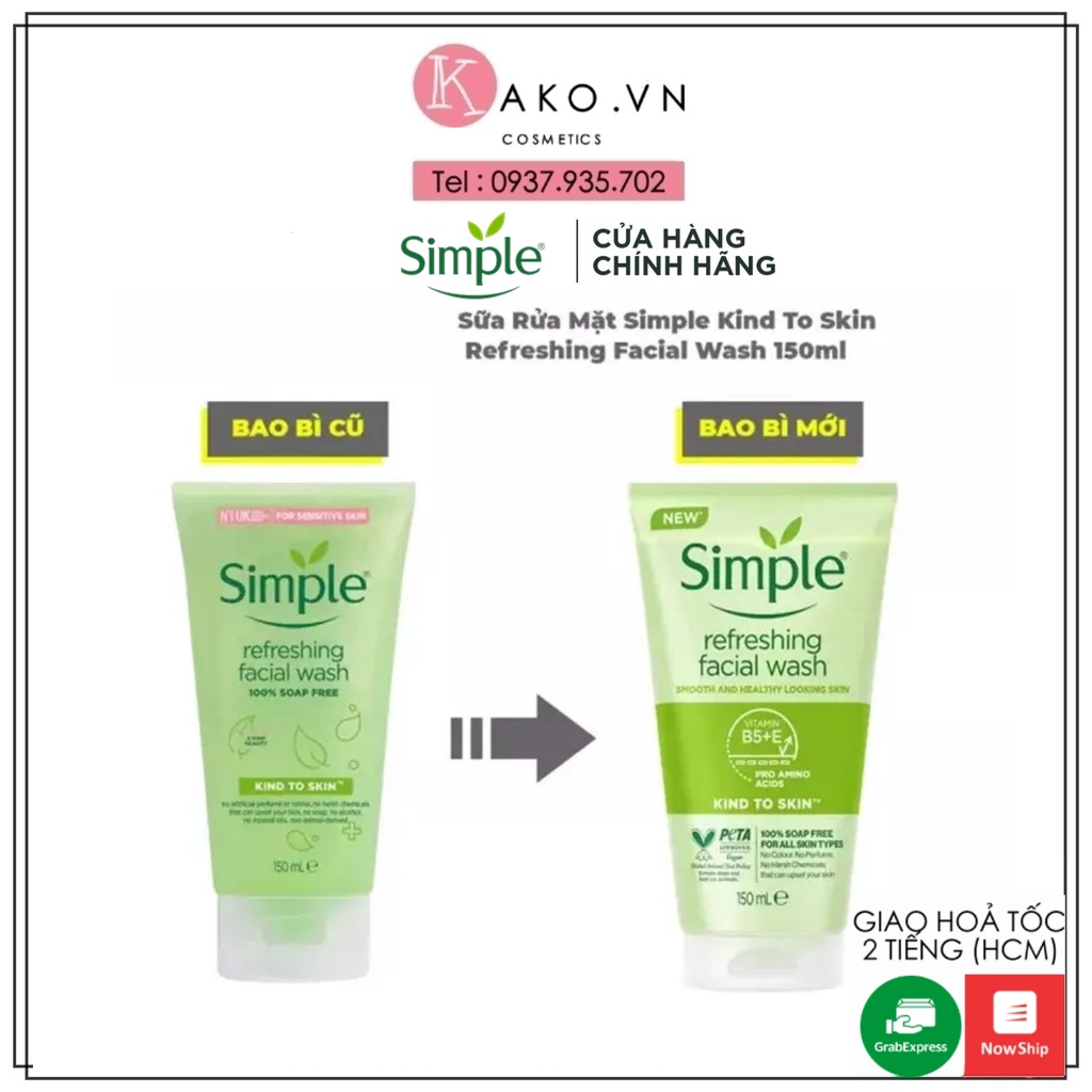 Sữa rửa mặt Simple Kind To Skin Refreshing Facial Wash Gel, 150ml