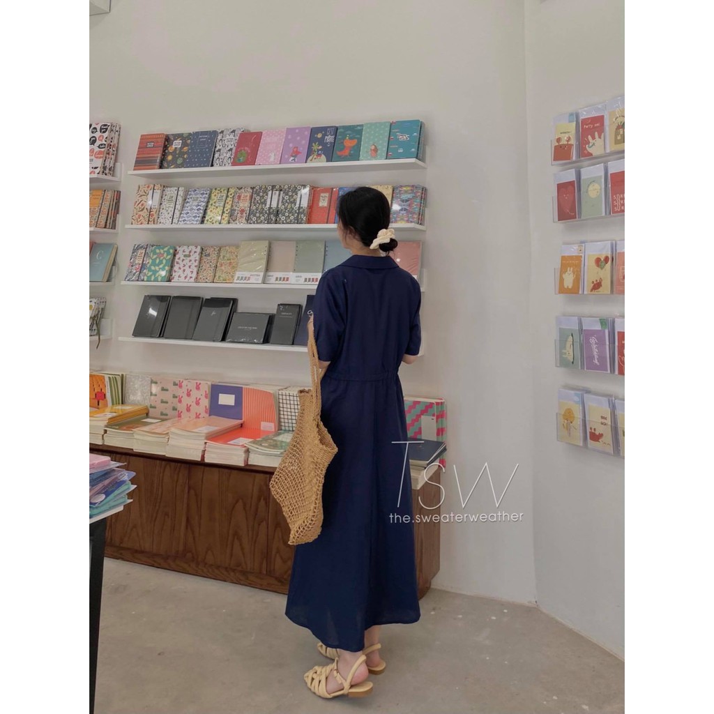 [Mã SKAMA06 giảm 8% tối đa 50K đơn 250K] Váy sơ mi cổ bẻ dáng xoè dài chất thô (Ảnh thật) | BigBuy360 - bigbuy360.vn