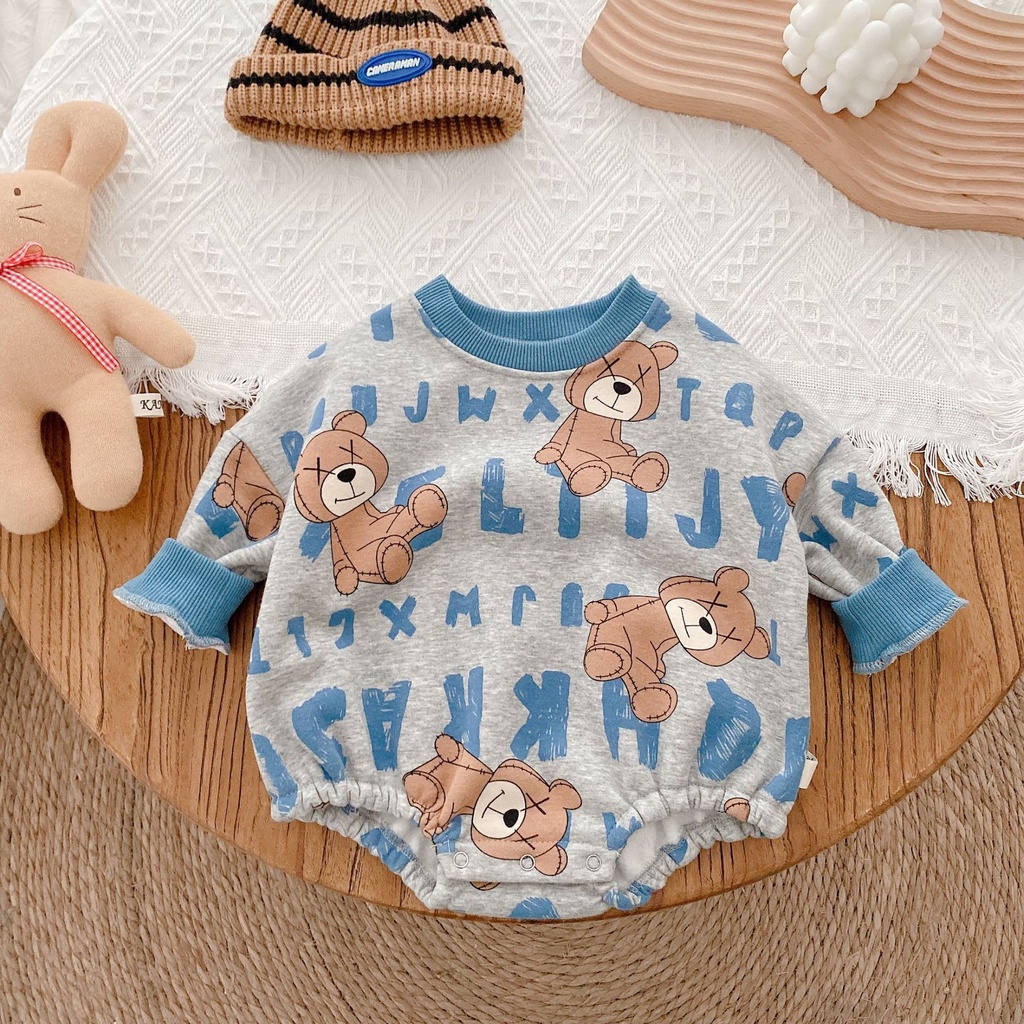 Bộ áo liền quần in hình gấu dễ thương cho trẻ sơ sinh