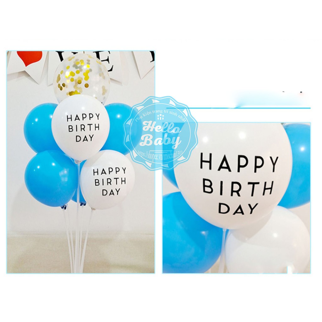 Set 10 bóng cao su in chữ Happy Birthday, bóng mặt cười