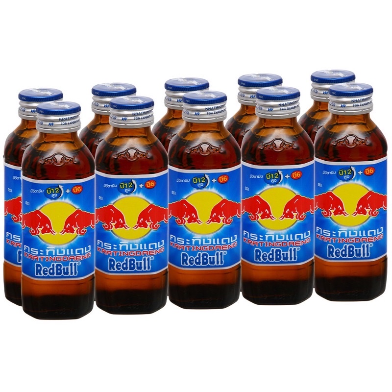 Lốc 10 Chai Thuỷ Tinh x 150ml Nước Tăng Lực Bò Húc Red Bull Thái