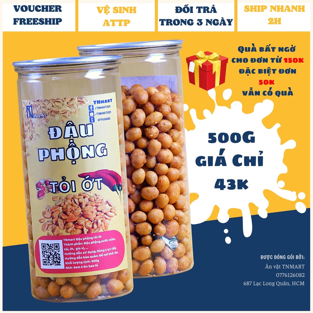 Đậu phộng da cá rang tỏi ớt 500g loại 1 -  ăn vặt TNmart