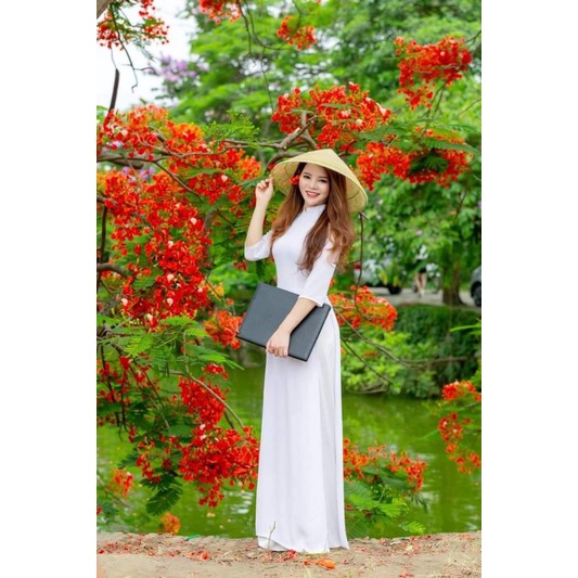 Áo dài Tây thi - màu trắng học sinh