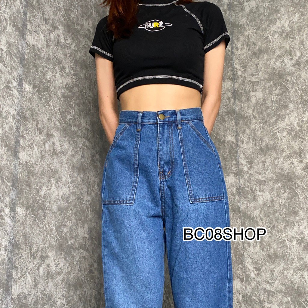Quần Jean Baggy Nữ Lưng Cao Hách Chân Dài 100cm Lai Tua BC142