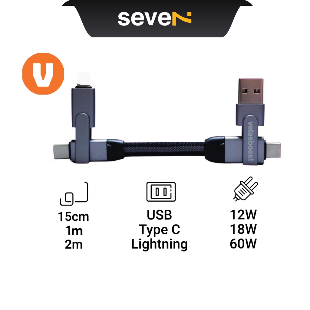 Cáp sạc Velasboost 4 in 1 tích hợp 3 công nghệ sạc công suất sạc lên đến 60w
