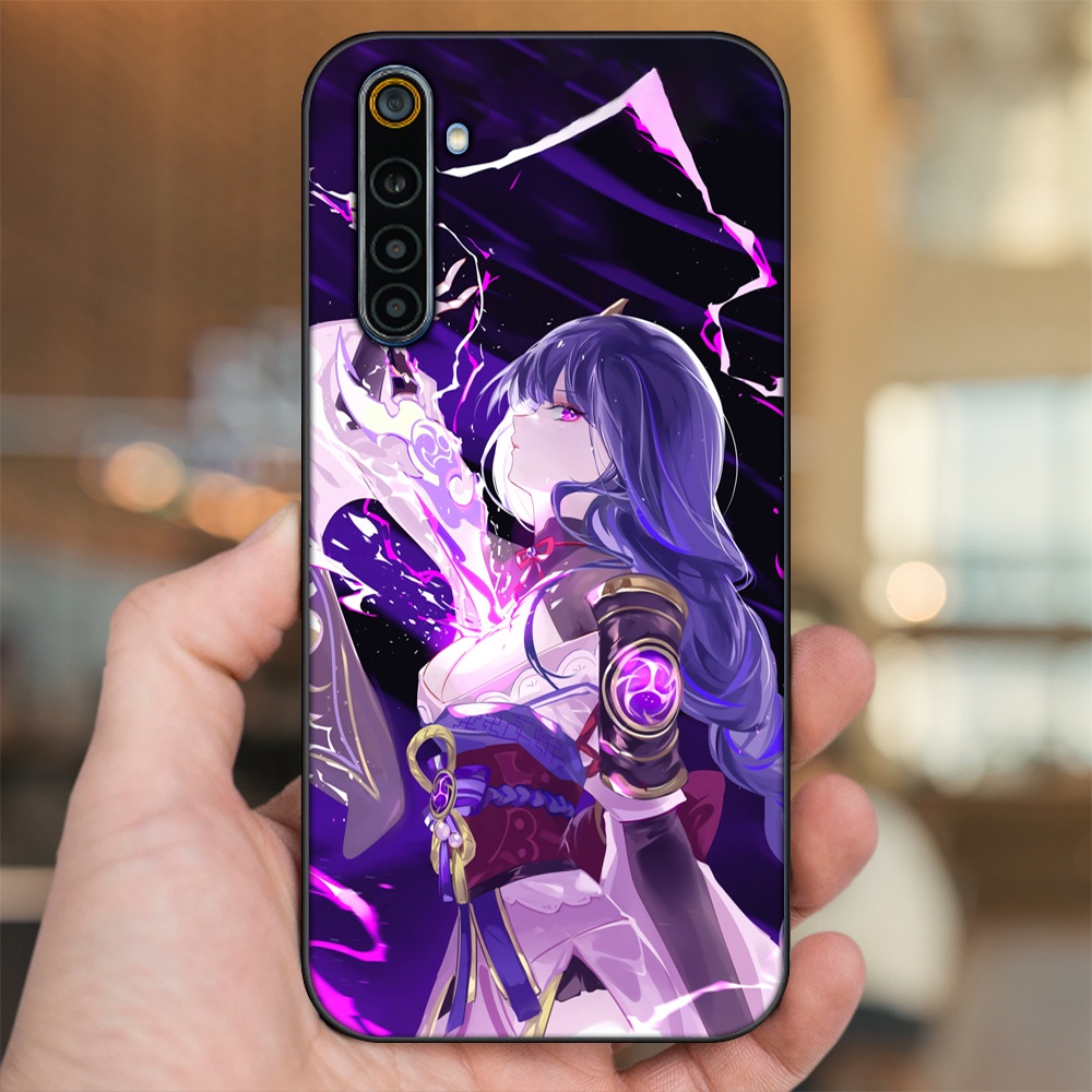 Ốp lưng Realme 6, 6 Pro viền đen in hình Raiden Shogun Genshin Impact