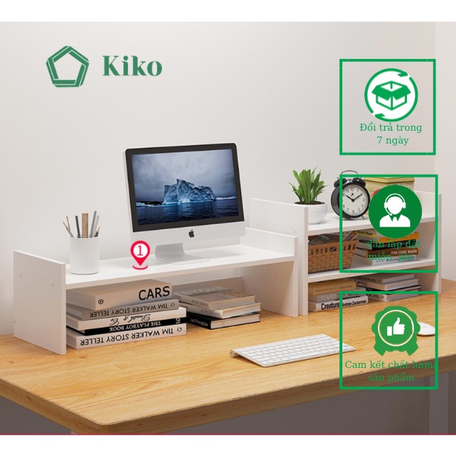Kệ Để Màn Hình Máy Tính kèm Giá Sách KIKO Gỗ MDF 15mm chống Mọt Đa Năng-BH 1037