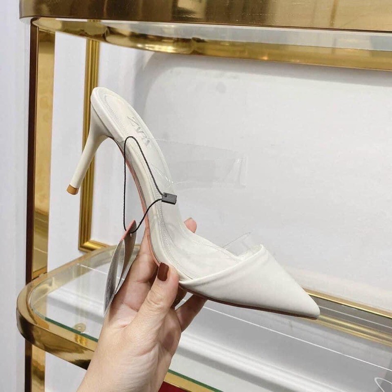 Giày cao gót nữ zara mũi nhọn sang chảnh phối quai trong basic, gót nhọn cao 9 phân