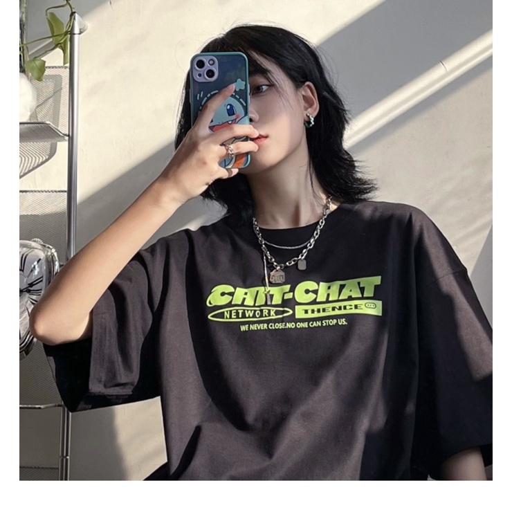 Áo thun tay lỡ nam nữ, áo phông unisex form rộng chất cotton mát mịn thấm hút mồ hôi in hình CHAT