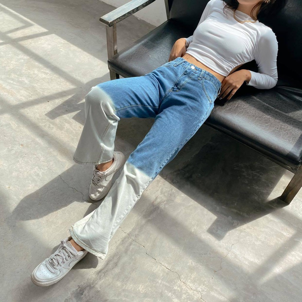 Jeans dáng suôn cạp cao xanh ombre Mia Ritta J450 ảnh thật