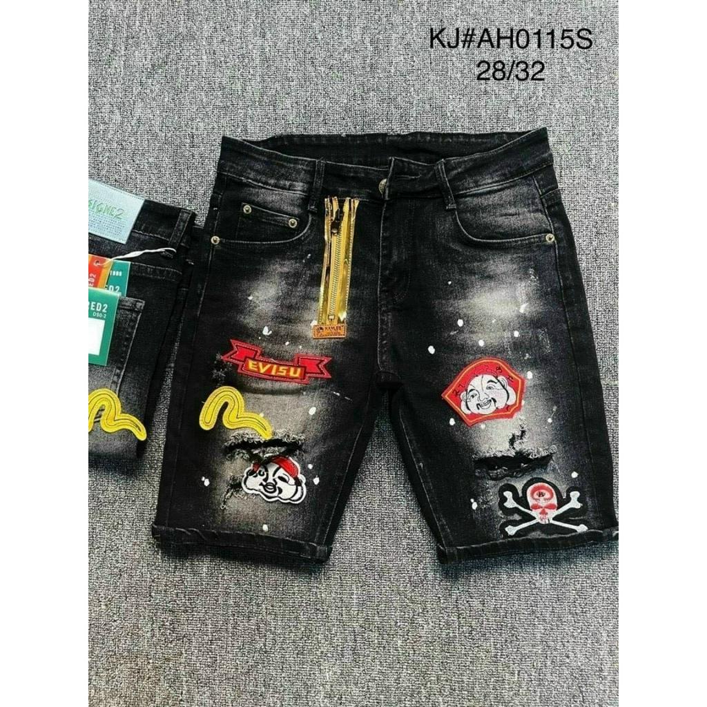 quần short jean nam đen rách vá gối in thỏ mẫu mới đẹp hot,chất jean co giãn mềm mại chuẩn form BS