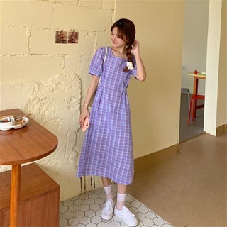 Đầm Suông Họa Tiết Caro Xinh Xắn Phong Cách Hàn Quốc Cho Nữ
