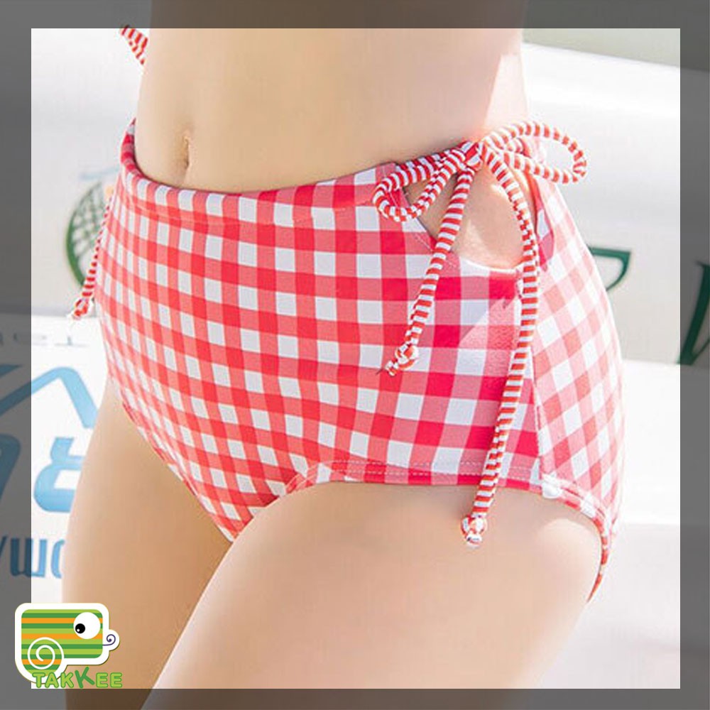 BỘ BƠI BỘ ĐỒ ĐI BIỂN BIKINI 2 MẢNH KẺ CARO HỒNG PHONG CÁCH HÀN QUỐC