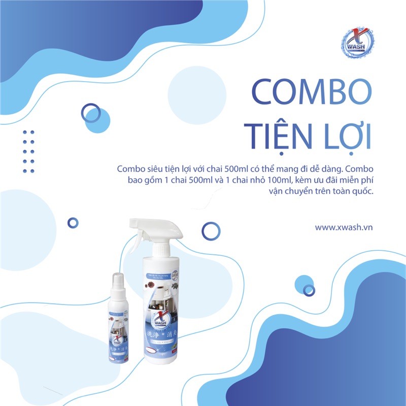 [CHÍNH HÃNG] COMBO 500ML + 100ML ︳ XWASH VỆ SINH NHÀ BẾP KHÔNG HOÁ CHẤT ︳ MIỄN PHÍ VẬN CHUYỂN