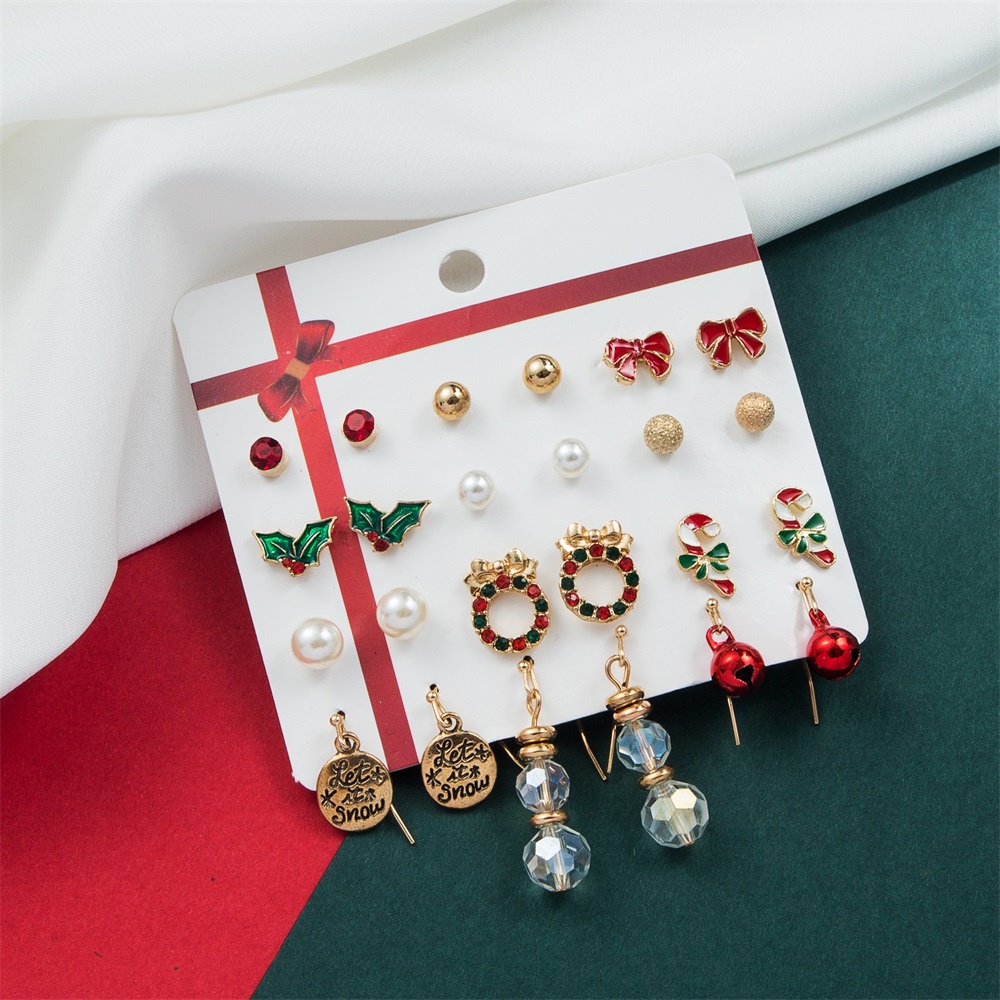 Set 9/12 đôi bông tai thẻ hình cây thông Noel