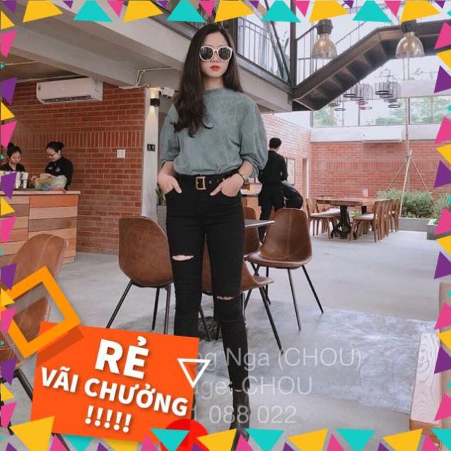 [ quần jean nữ ] - Quần jean rách đường lệch