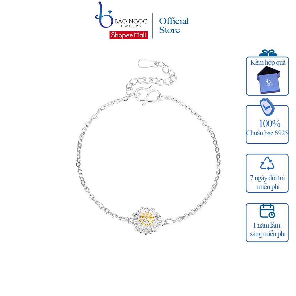 Vòng Tay Bạc Nữ Đính Hoa Cúc Bằng Bạc ITALY S925 Màu Trắng Bạc Cao Cấp L2511 Bảo Ngọc Jewelry