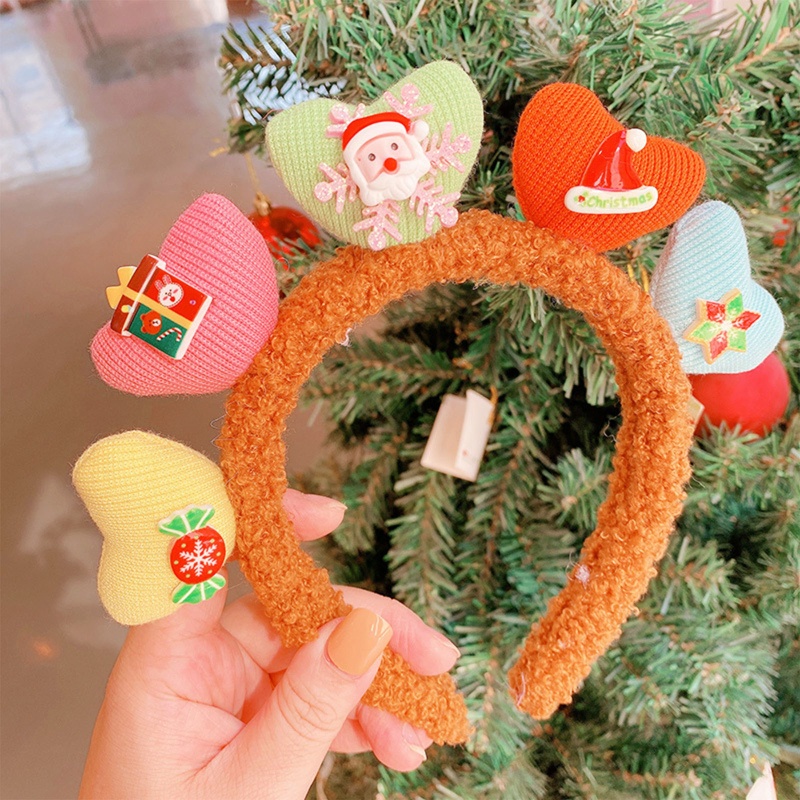 Băng Đô Cài Tóc Vải Lông Hình Trái Tim Hoạt Hình Giáng Sinh Làm Đạo Cụ Chụp