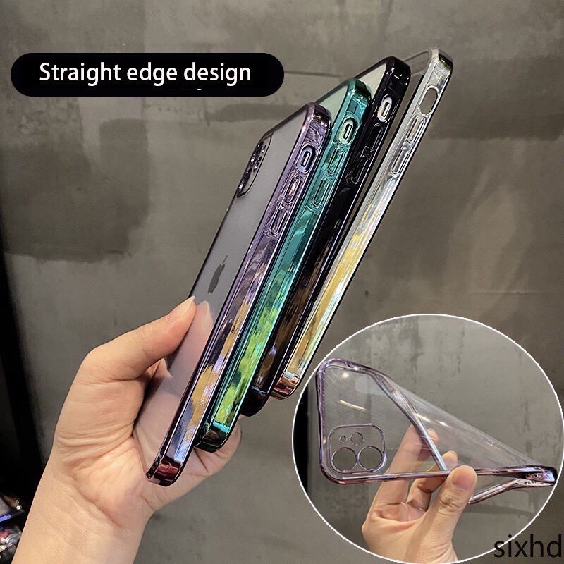 GIẢ IPHONE 12 Ốp lưng dẻo trong viền vuông màu CÓ LỚP KÍNH bảo vệ Camera iPhone 7 8 / PLUS X XS 11 12 / PRO MAX