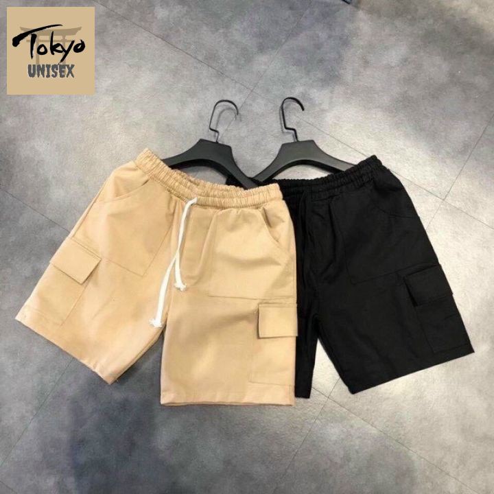 Quần short ngố kaki túi hộp unisex Dây Túi quần đùi lửng nam nữ ulzzang.
