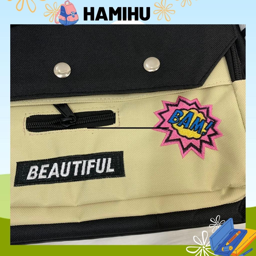 Túi đeo chéo có thêu chữ BAMA, Túi đeo chéo đi học Hamihu HM11 có đường may chắc chắn, túi có 2 màu xanh và đen