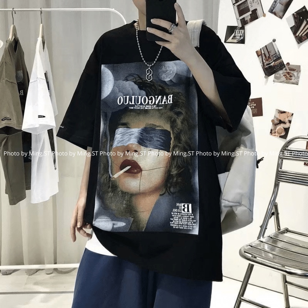 Áo Thun Tay Lỡ 100% Cotton 2 Chiều Dáng Rộng Unisex, Áo Phông Nam Nữ Oversize Hình In BANG