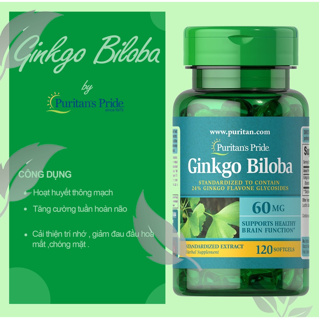 [Puritan's Pride] Viên uống Tăng tuần hoàn- Ginkgo Biloba 60mg (120 viên)- từ cây bạch quả - Cải thiện trí nhớ- Mỹ