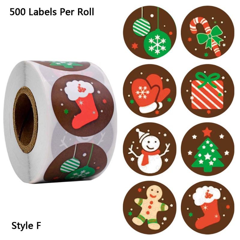 Bộ 500 miếng sticker in họa tiết cám ơn phong cách Giáng Sinh trang trí phong thư/gói quà/nhãn