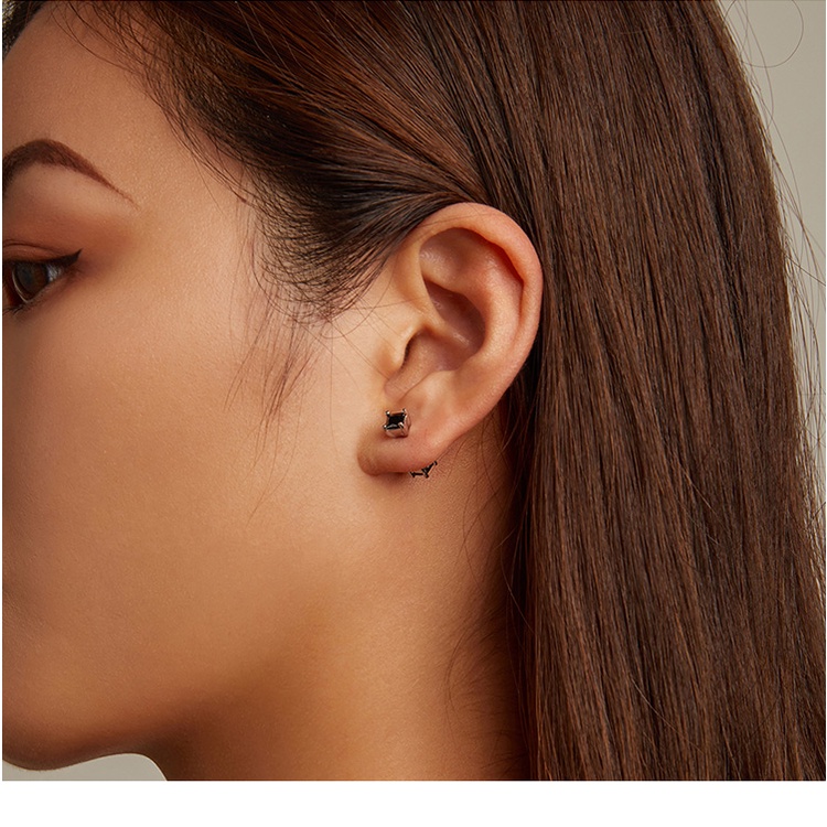 Khuyên tai BAMOER SCE1325 bạc 925 đính đá Zircon hình vuông màu đen trang sức quà tặng thời trang cho nữ