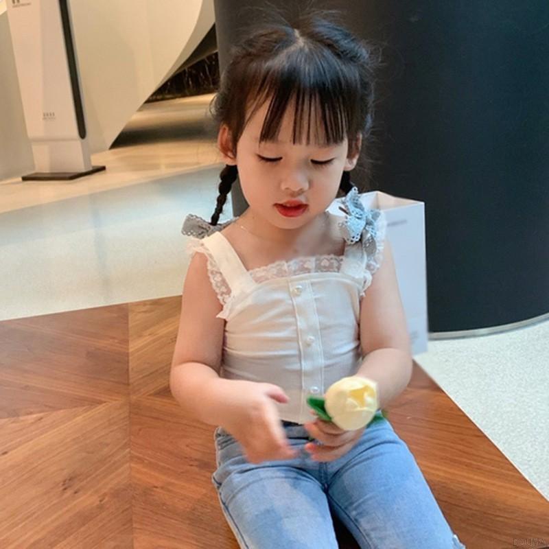 Áo hai dây chất liệu cotton phối ren thời trang mùa hè phong cách Hàn Quốc xinh xắn cho bé gái