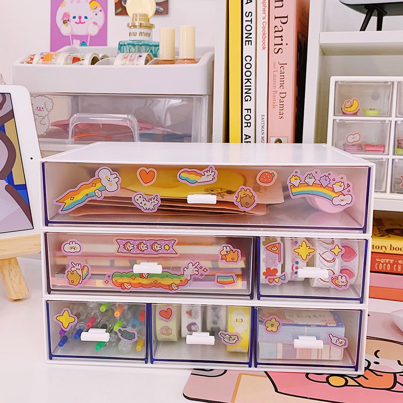 Tủ đựng đồ mini, tủ nhựa đựng đồ, kệ để bàn,hộp ngăn kéo decor bàn học trong suốt