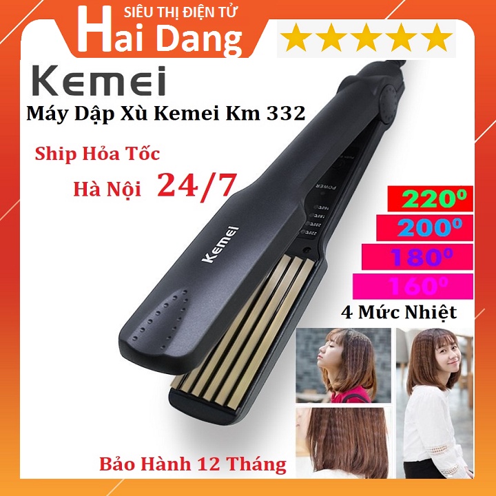 Máy Dập Tóc Xù Bản To KEMEI 332, 4 Mức Chỉnh Nhiệt, Chức Năng Dập Xù, Tảo Kiểu Tóc Làm Phồng Tóc - Chính Hãng Kemei