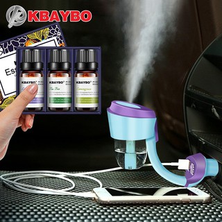 Máy Khuếch Tán Tinh Dầu 2 Cổng USB + Bộ 3 Chai Tinh Dầu Thơm KBAYBO