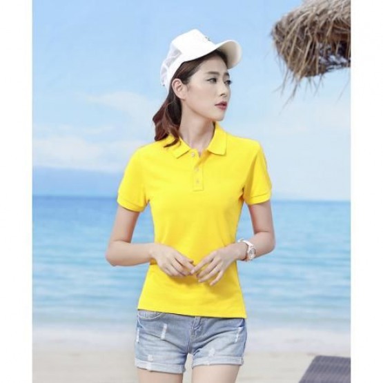 ÁO THUN PO LO MÀU VÀNG NAM / NỮ CỘC TAY CỔ BẺ A5203