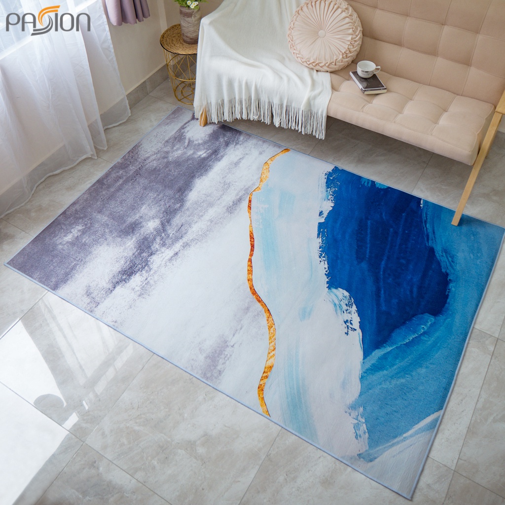 Thảm Nhung Nỉ Trải Sàn Họa Tiết Bắc Âu Retro Hình Học nâu