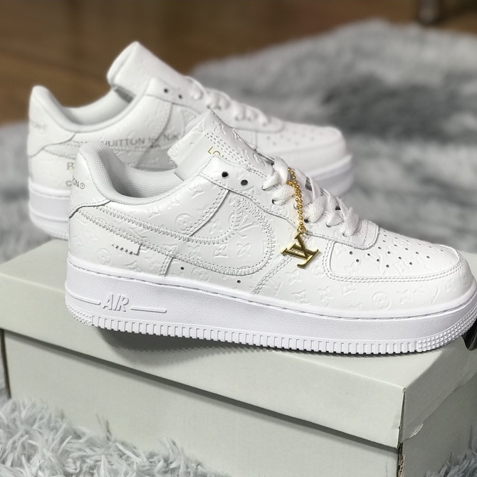 Giày AF1 LV Trắng cao cấp, Giày thể thao Air Force 1 LV White hàng hot năm 2022