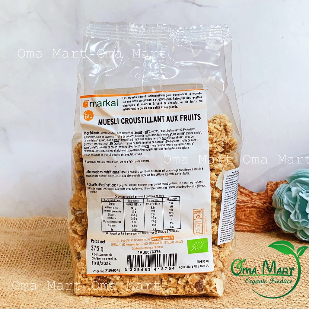 [Mã GROSALE2703 giảm 8% đơn 250K] Ngũ Cốc Giòn Trái Cây Hữu Cơ Muesli Markal 375g