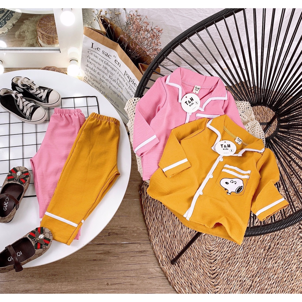 Bộ dài Pijama đũi chất mềm mát in hình snoopy đáng yêu cho bé ảnh thật RIo chụp hàng có sẵn kèm video