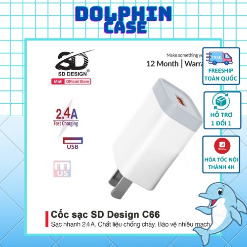 Củ sạc SD DESIGN C66 hỗ trợ sạc nhanh an toàn cho IPPin Dự Phòng Cáp Sạc Tai nghe Bluetooth