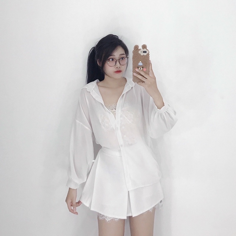 Chân váy vải tuyết mưa phối ren có quần bên trong - B5U