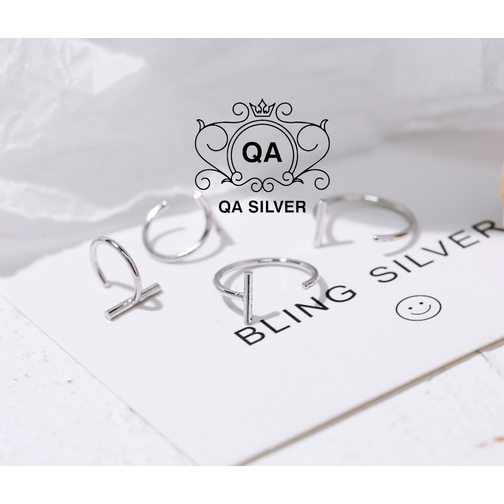 Khuyên tai bạc 925 móc chữ C thanh ngang bông nam nữ kẹp vành S925 MINI-PULL Silver Earrings QA SILVER EA190903