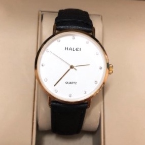 Đồng hồ đôi nam nữ Halei dây da đen mặt ngọc chính hãng Tony Watch 68