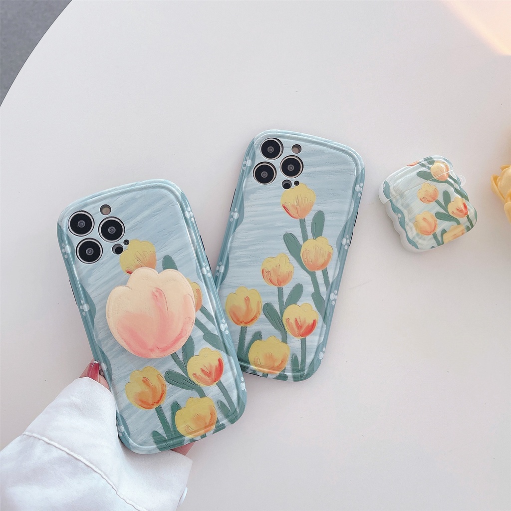 Ốp Điện Thoại Tpu Silicon Mềm Chống Sốc In Hình Hoa Tulip Cho iphone 11 12 13Pro Max XS Max X XS XR