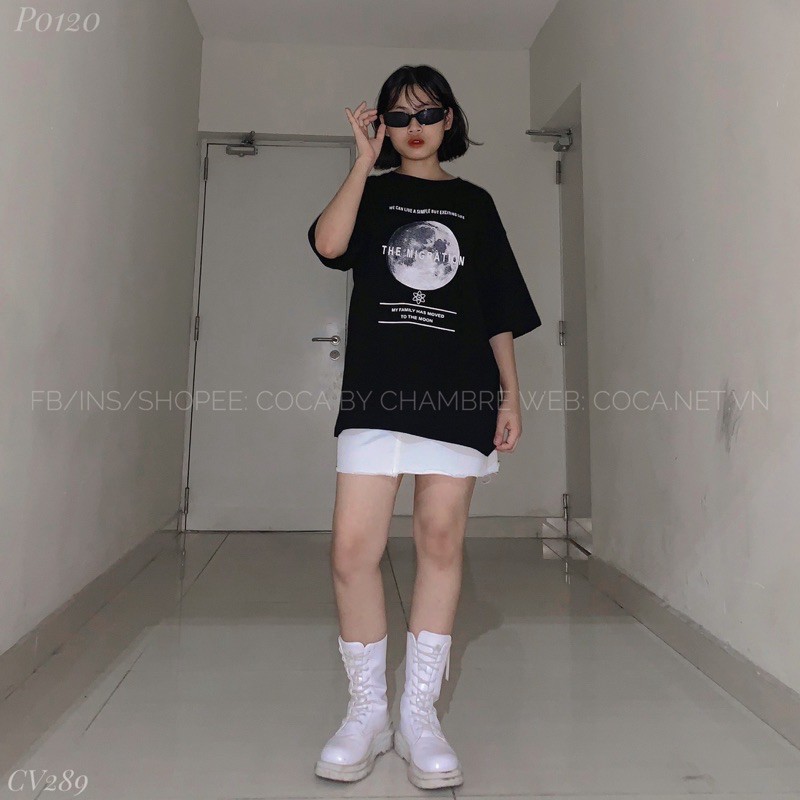 [P0120] Áo thun áo phông UNISEX mặt trăng THE MIGRATION form rộng vải cotton dày dặn (Có sẵn/ảnh thật)