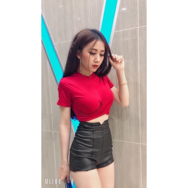 Áo croptop đắp chéo bụng tay ngắnTU S