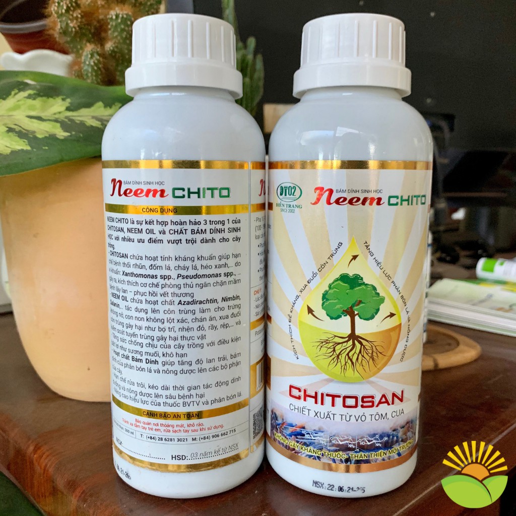 Dầu Neem + Chitosan - Bám dính sinh học Neem Chito 500ml - Xua đuổi côn trùng và nấm bệnh gây hại, kích thích đề kháng